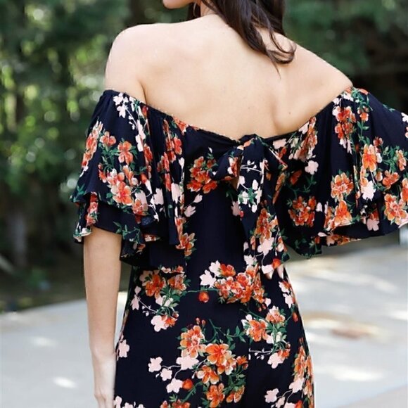 Off shoulder Floral Print Jumpsuit black - Picture 4 of 5
